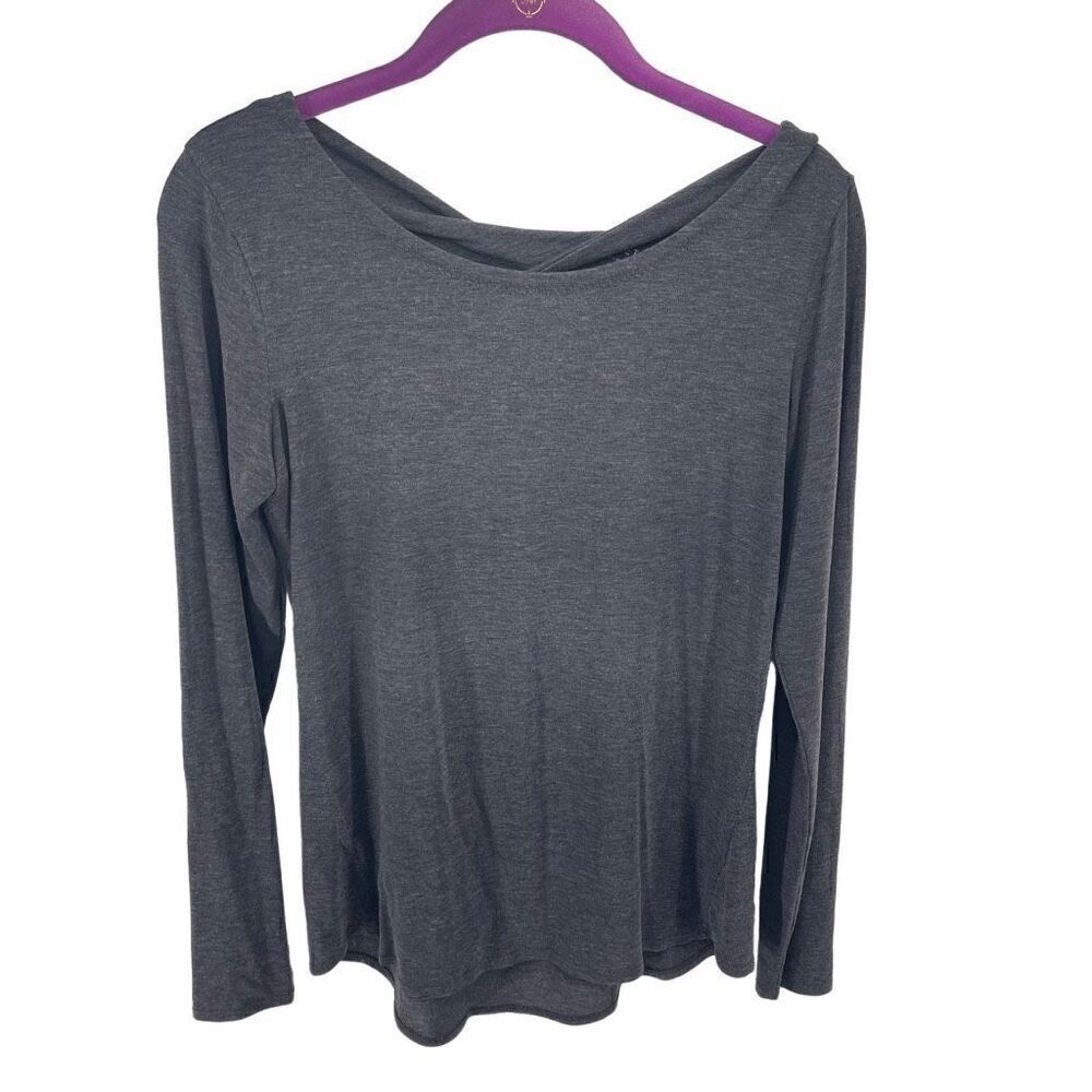 Athleta Womens Long Sleeve Shirt Pullover Cutout Back Stretch Gray Size XS